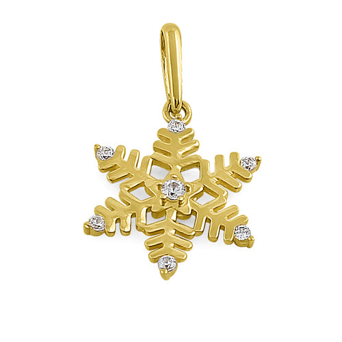 Solid 14K Yellow Gold Snowflake CZ Pendant