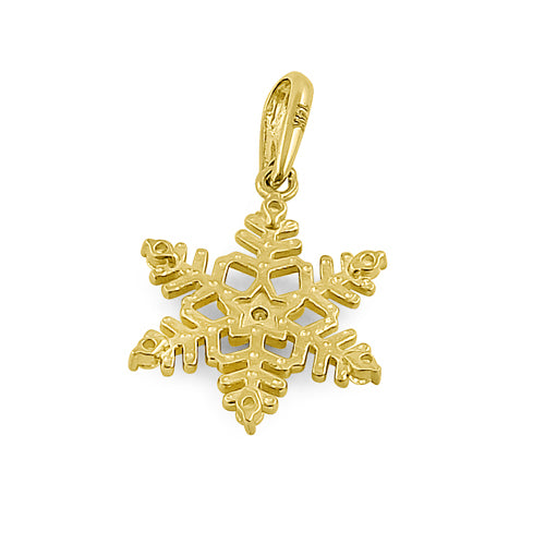 Solid 14K Yellow Gold Snowflake CZ Pendant