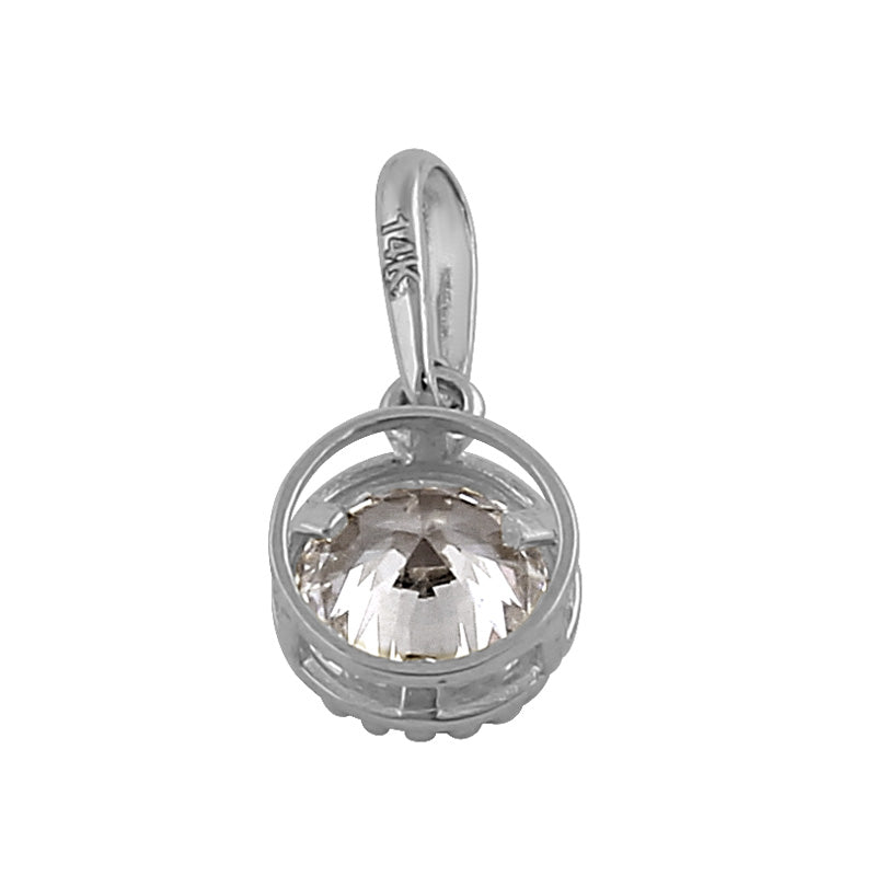 Solid 14K White Gold 6MM Round CZ Pendant