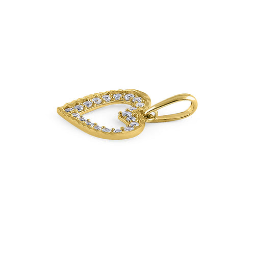 Solid 14K Yellow Gold Outline Heart CZ Pendant