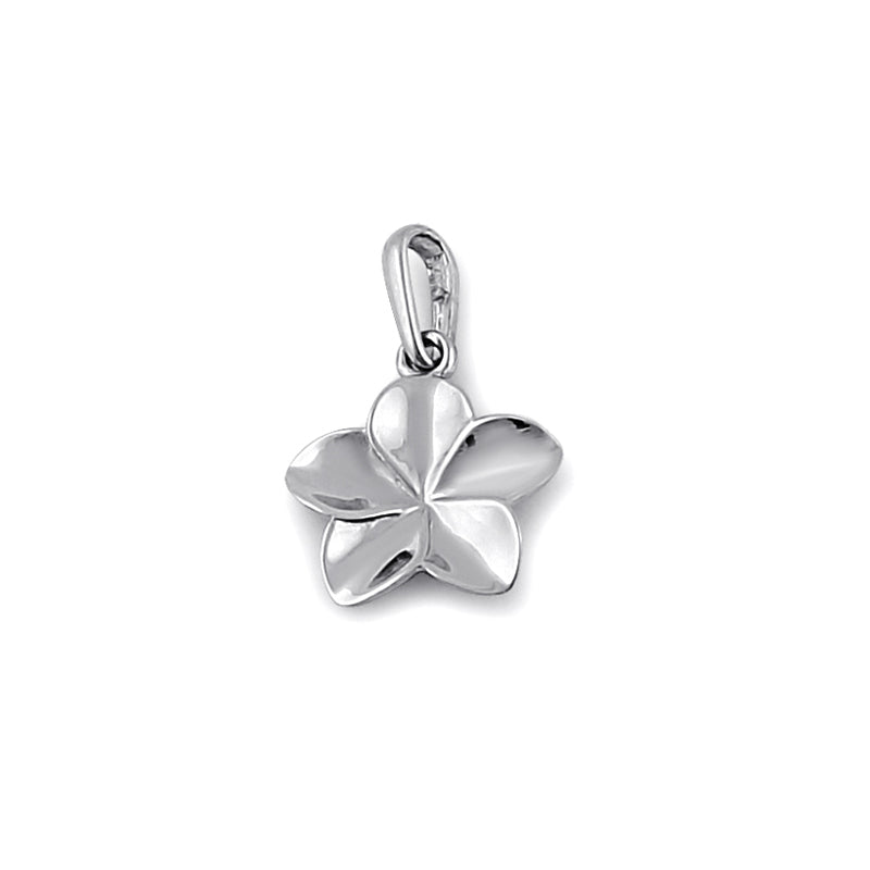 Solid 14K White Gold Plumeria Flower Pendant