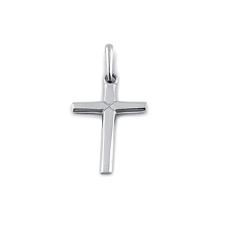 Solid 14K White Gold Plain Cross Pendant