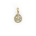 Solid 14K Yellow Gold Floral Pattern Drop Shaped CZ Pendant