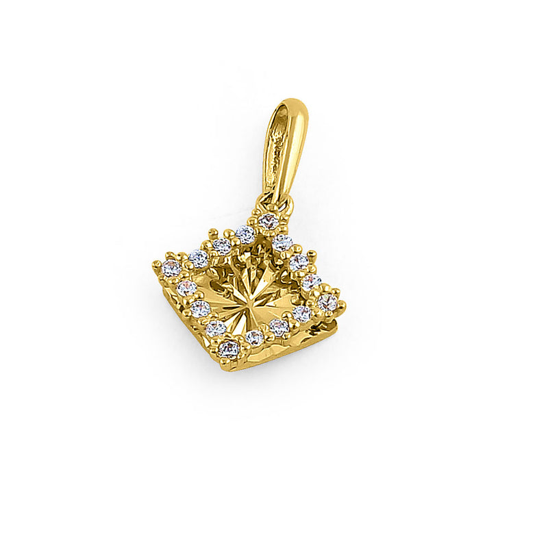 Solid 14K Yellow Gold Diamond Shaped CZ Pendant