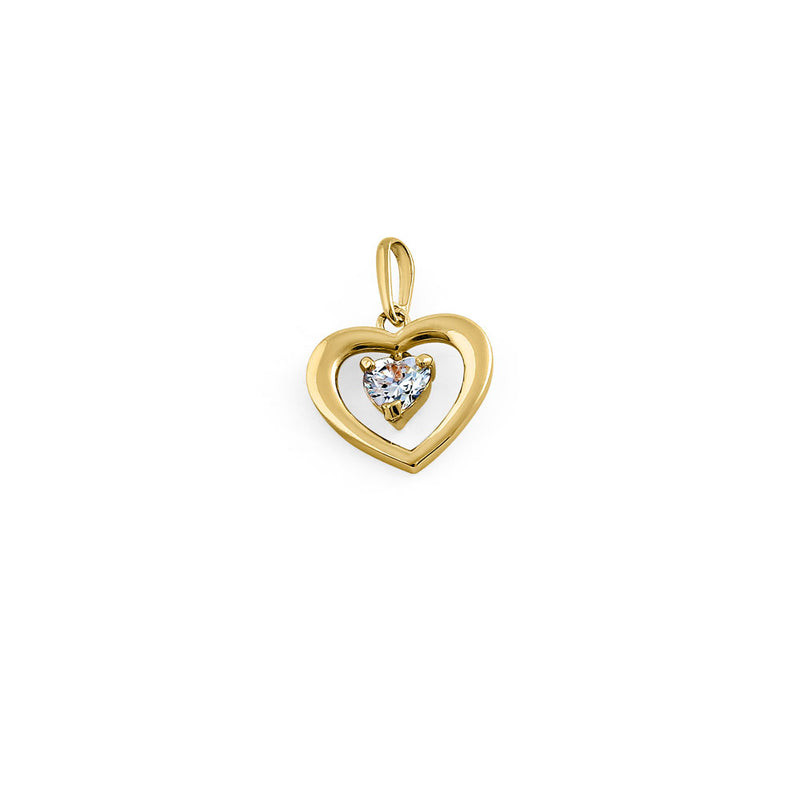 Solid 14K Yellow Gold Dangling Heart CZ Pendant