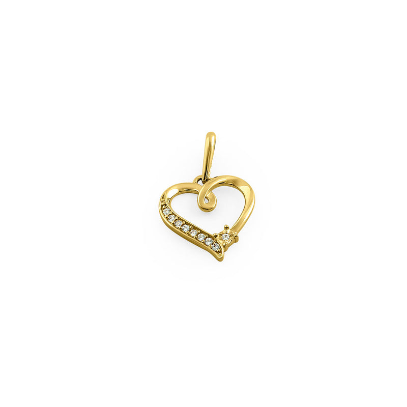Solid 14K Yellow Gold Elegant Heart CZ Pendant