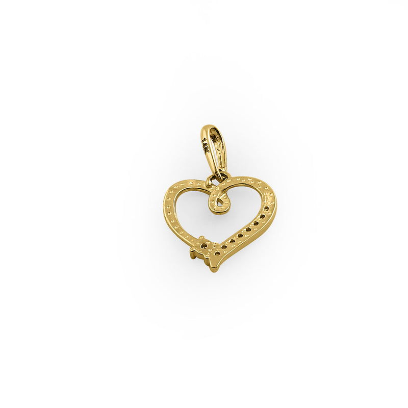 Solid 14K Yellow Gold Elegant Heart CZ Pendant