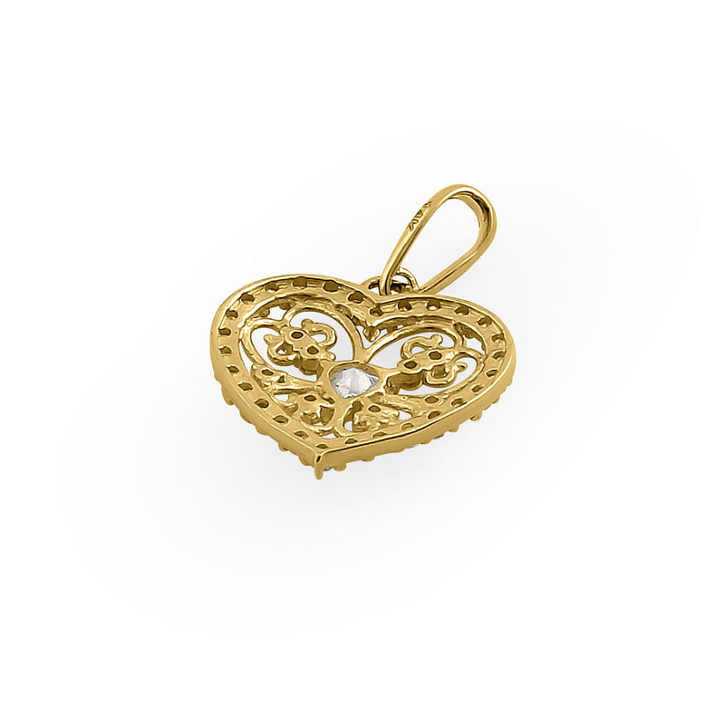 Solid 14K Yellow Gold Graceful Heart Cut CZ Pendant