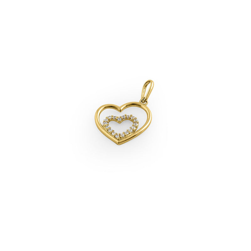 Solid 14K Yellow Gold Inner Heart CZ Pendant