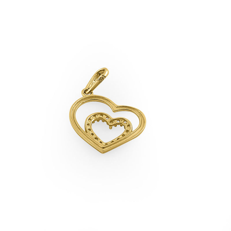 Solid 14K Yellow Gold Inner Heart CZ Pendant