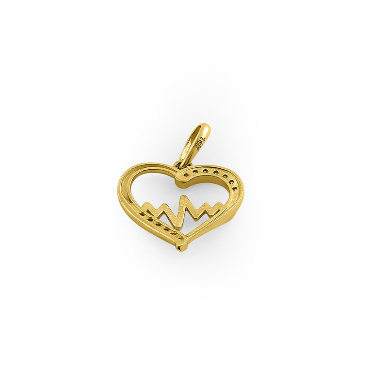 Solid 14K Yellow Gold Heart Beat CZ Pendant