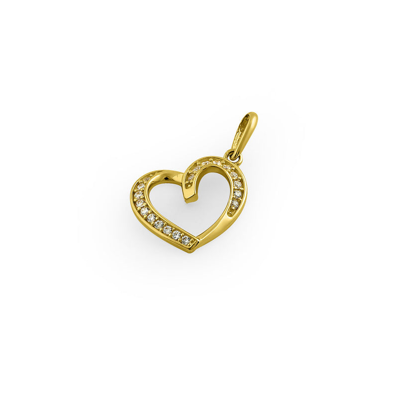 Solid 14K Yellow Gold Generous Heart CZ Pendant