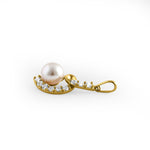 Solid 14K Yellow Gold Twist Pearl CZ Pendant