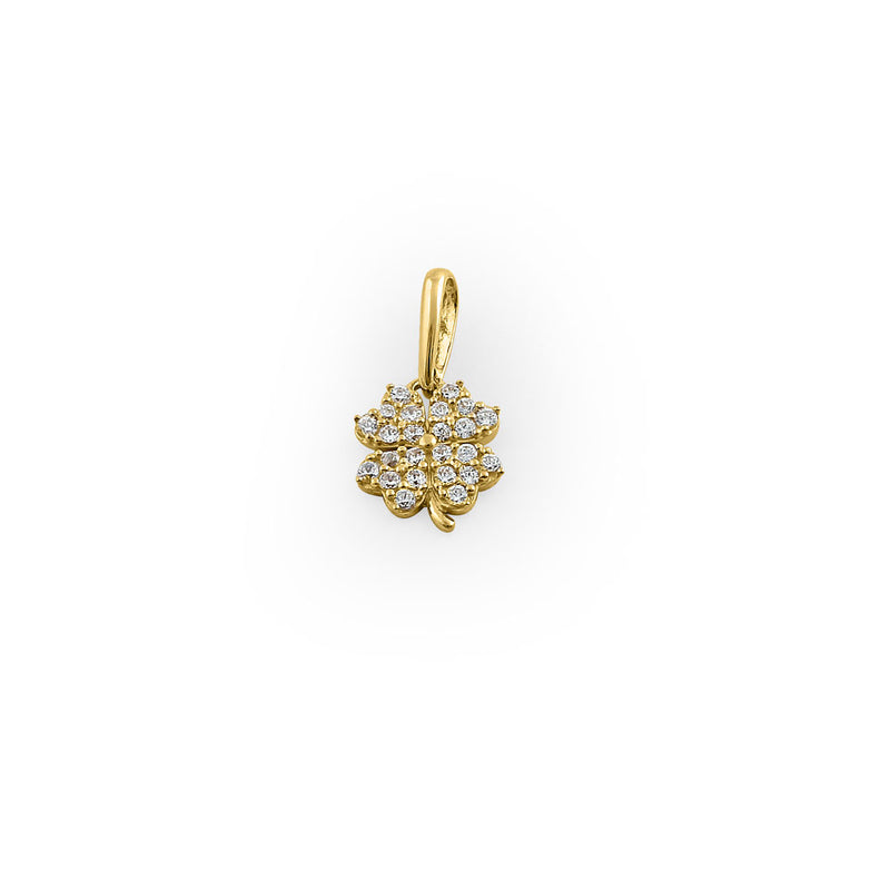 Solid 14K Yellow Gold Lucky Clover CZ Pendant