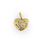 Solid 14K Yellow Gold Filigree Heart CZ Pendant
