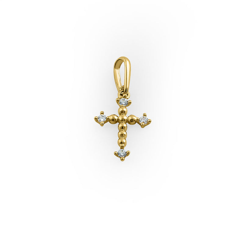Solid 14K Yellow Gold Cross CZ Pendant