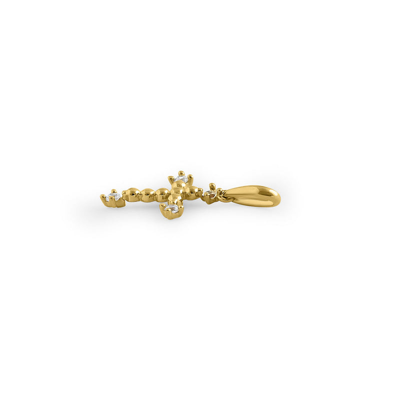 Solid 14K Yellow Gold Cross CZ Pendant