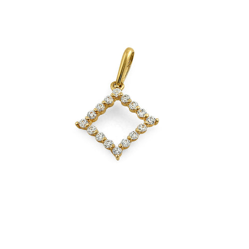 Solid 14K Yellow Gold Outline Diamond Shaped CZ Pendant