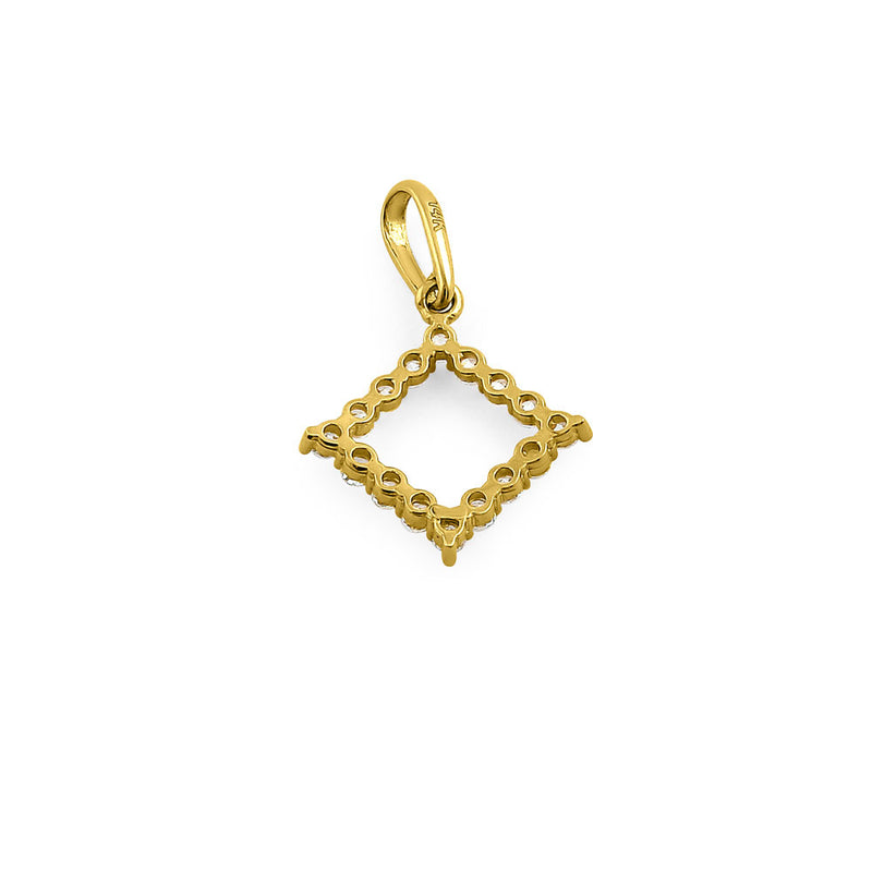 Solid 14K Yellow Gold Outline Diamond Shaped CZ Pendant