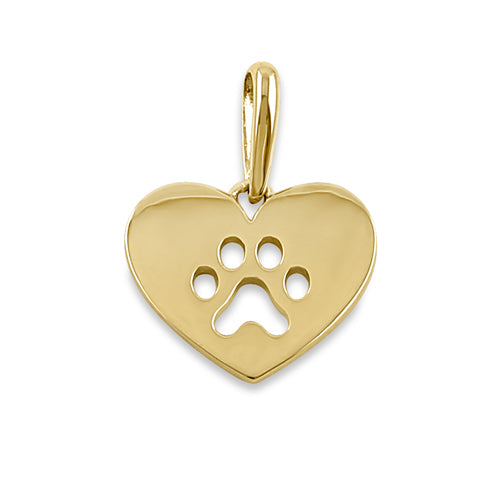 Solid 14K Yellow Gold Paw in Heart Pendant
