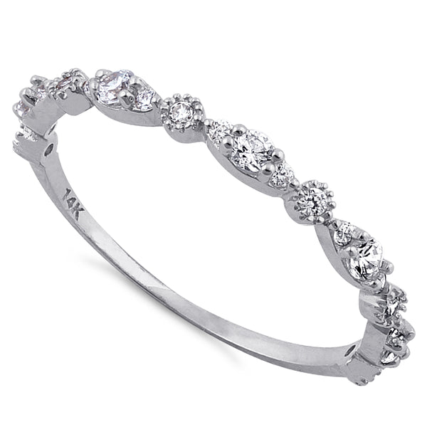Solid 14K White Gold Thin Elegant Round Clear CZ Ring