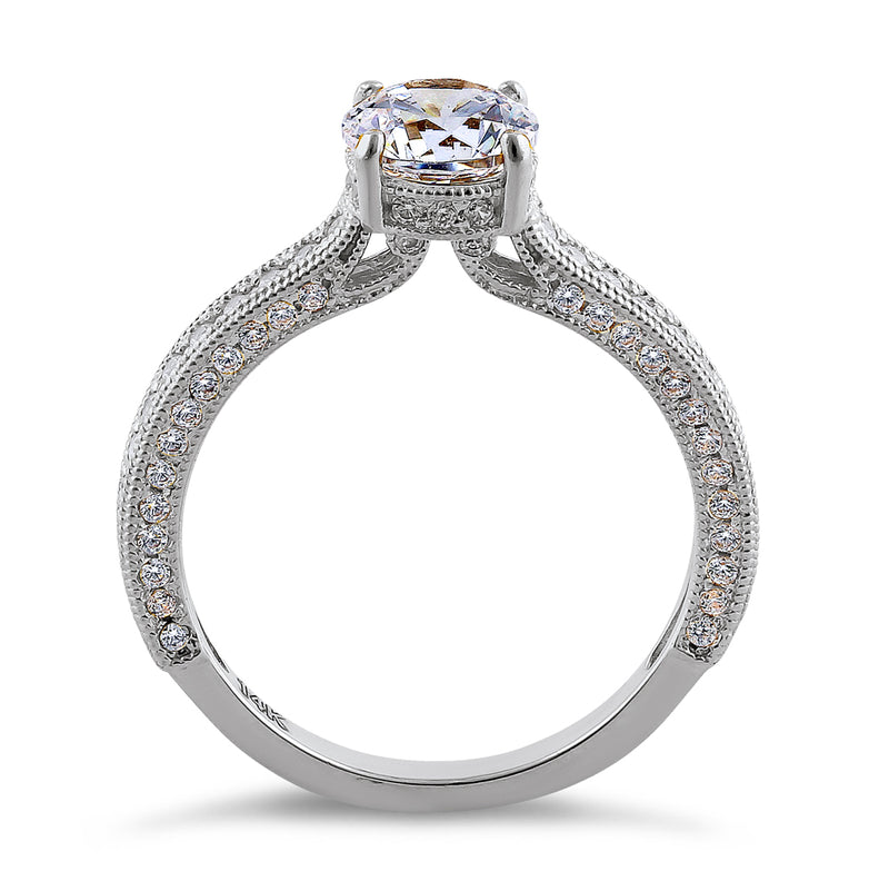 Solid 14K White Gold Classic Round CZ Engagement Ring