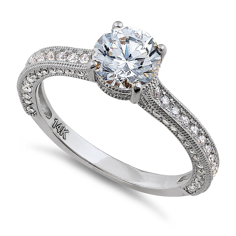 Solid 14K White Gold Classic Round CZ Engagement Ring