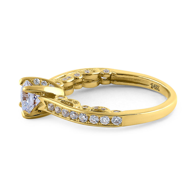 Solid 14K Yellow Gold Elegant Round Cut CZ Engagement Ring