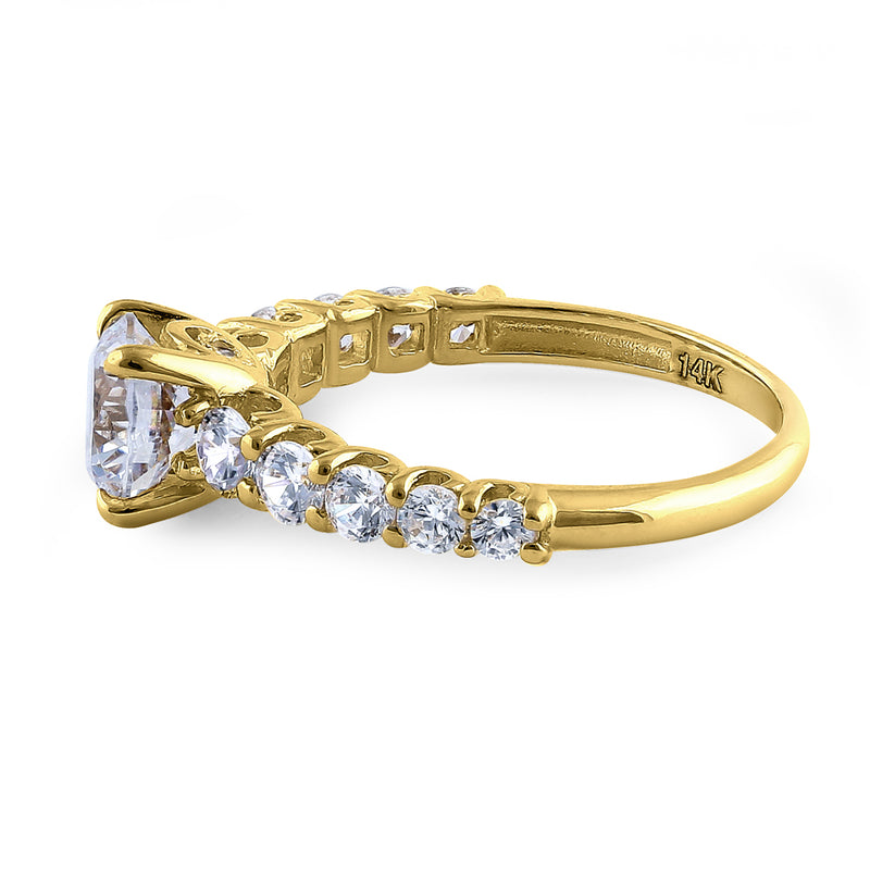 Solid 14K Yellow Gold Regal Round Cut CZ Engagement Ring