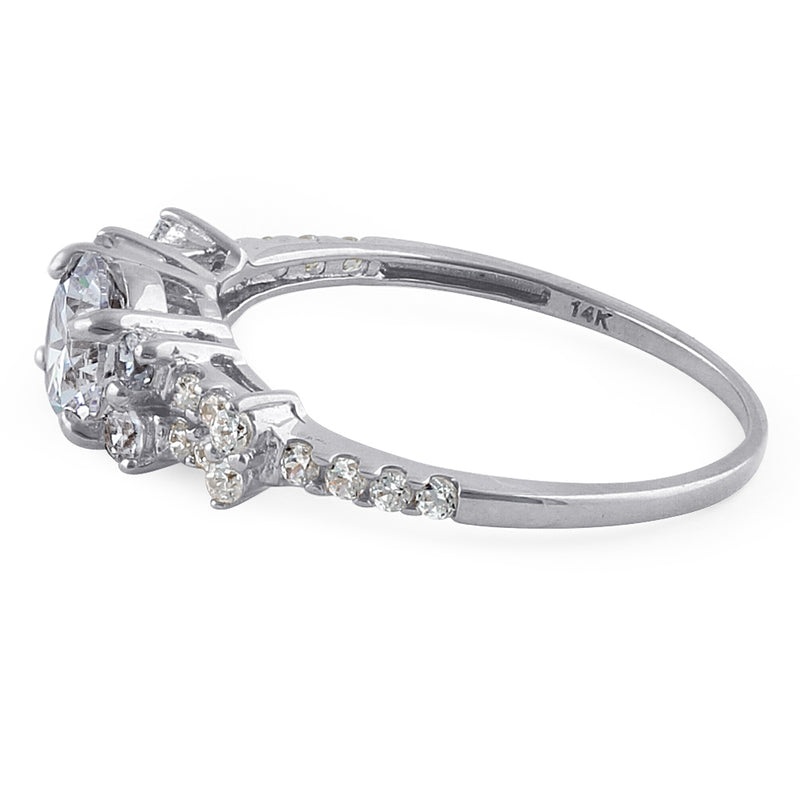 Solid 14K White Gold Engagement Round Clear CZ Ring