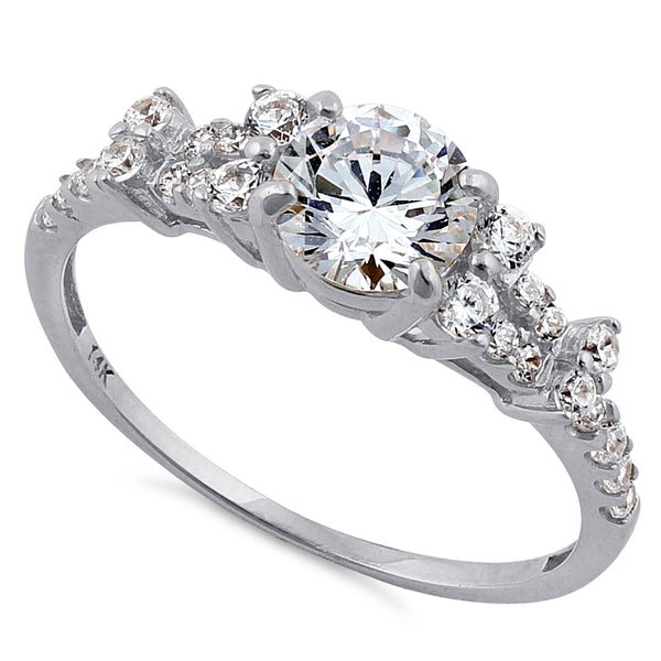 Solid 14K White Gold Engagement Round Clear CZ Ring