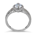 Solid 14K White Gold Round Cut Halo CZ Engagement Ring