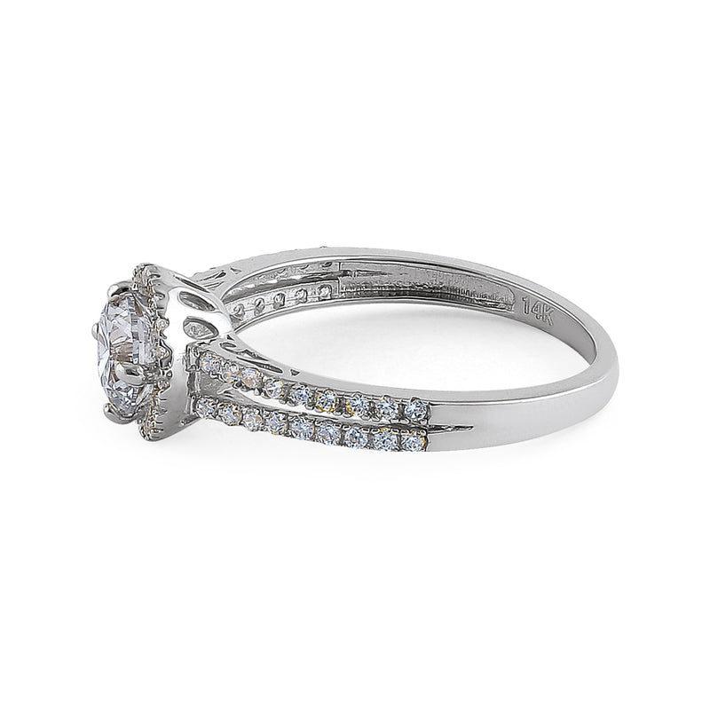 Solid 14K White Gold Round Cut Halo CZ Engagement Ring