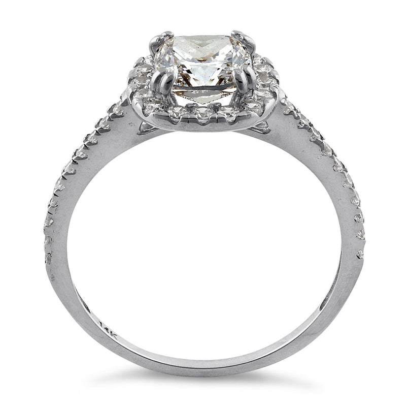 Solid 14K White Gold Cushion Halo Engagement Clear CZ Ring