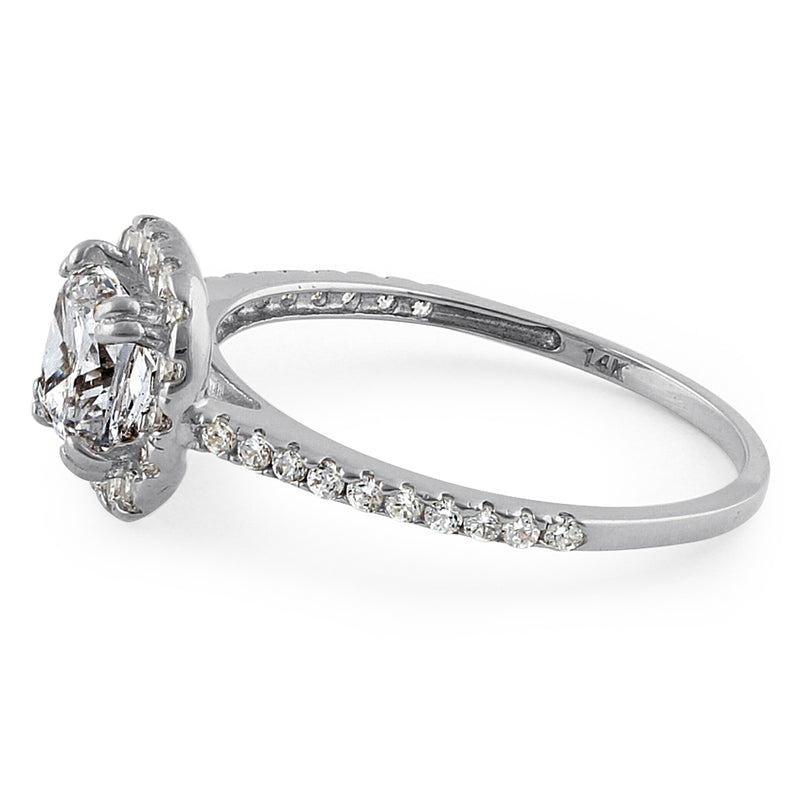 Solid 14K White Gold Cushion Halo Engagement Clear CZ Ring