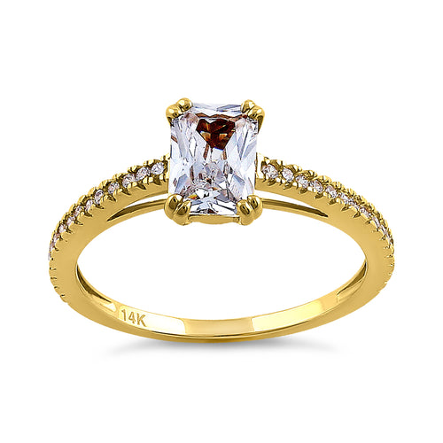 Solid 14K Yellow Gold Radiant Cut CZ Engagement Ring