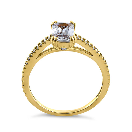 Solid 14K Yellow Gold Radiant Cut CZ Engagement Ring