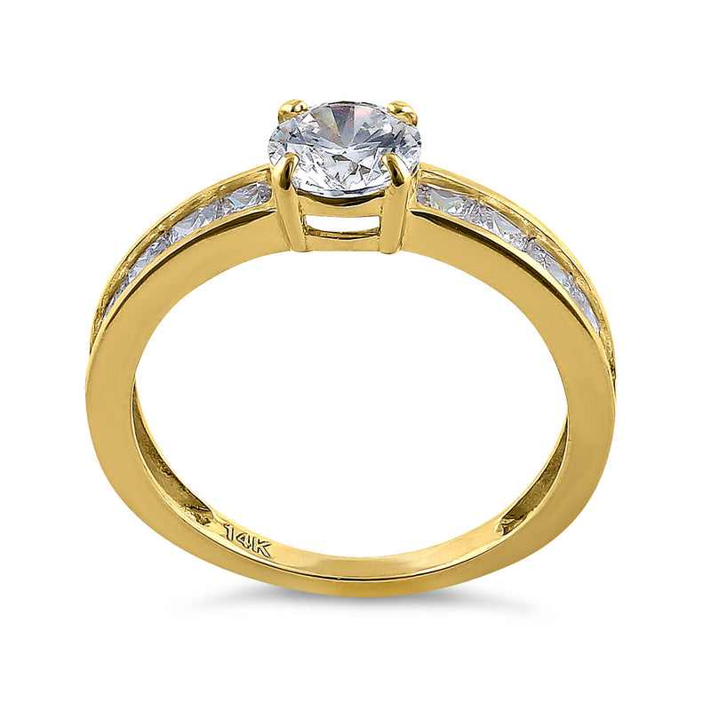 Solid 14K Yellow Gold Round & Princess Cut CZ Engagement Ring