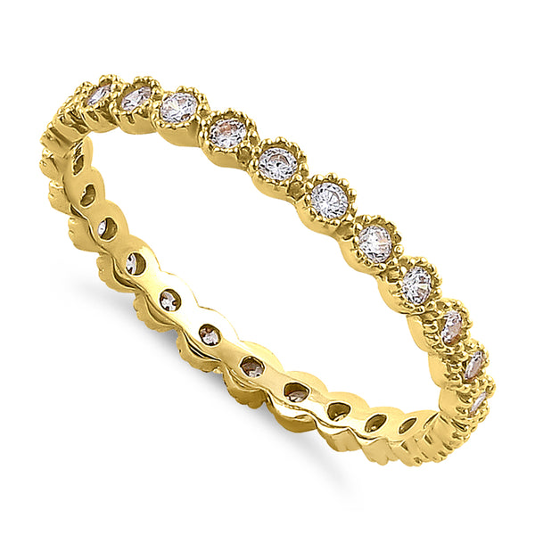 Solid 14K Yellow Gold Inlay Round Cut Eternity CZ Band