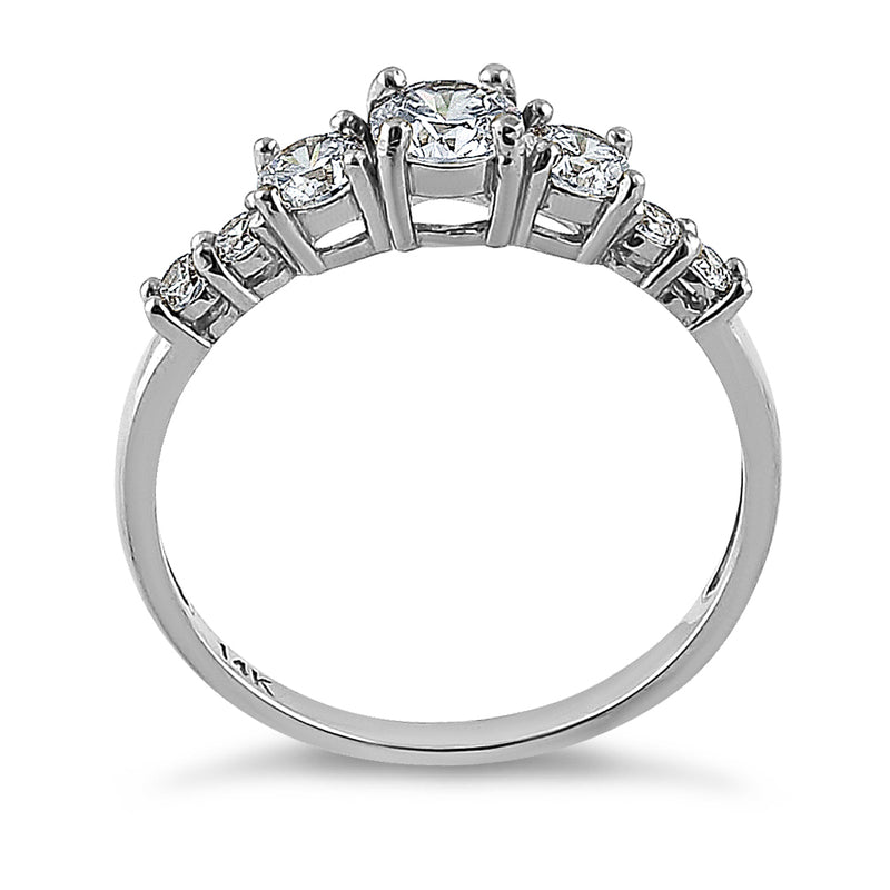 Solid 14K White Gold Triple Round Clear CZ Engagement Ring