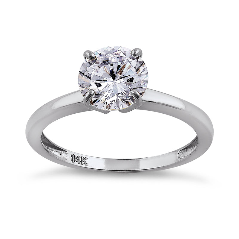 Solid 14K White Gold Solitaire Round CZ Engagement Ring