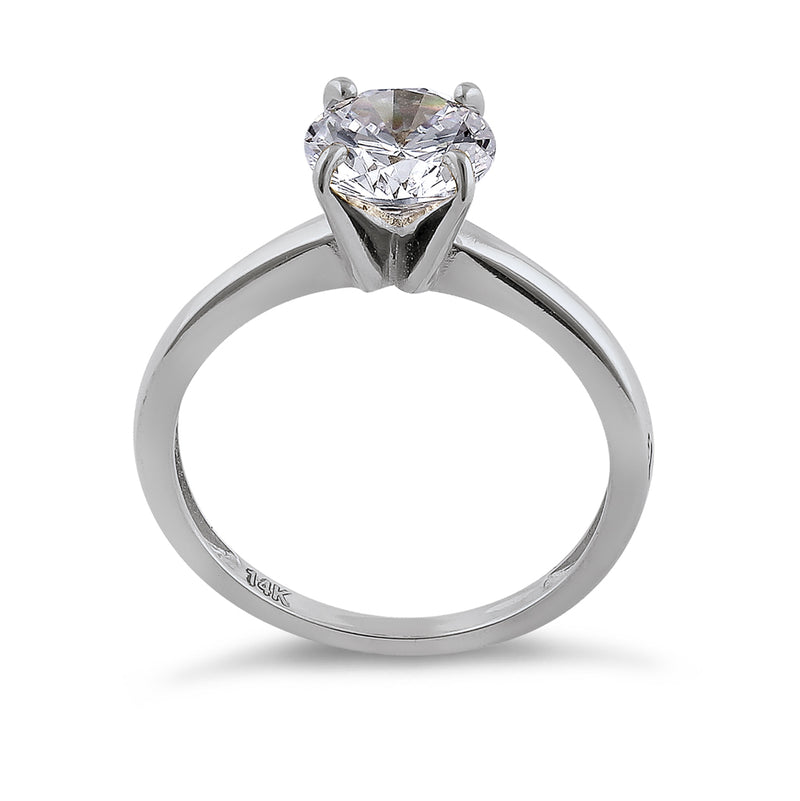 Solid 14K White Gold Solitaire Round CZ Engagement Ring