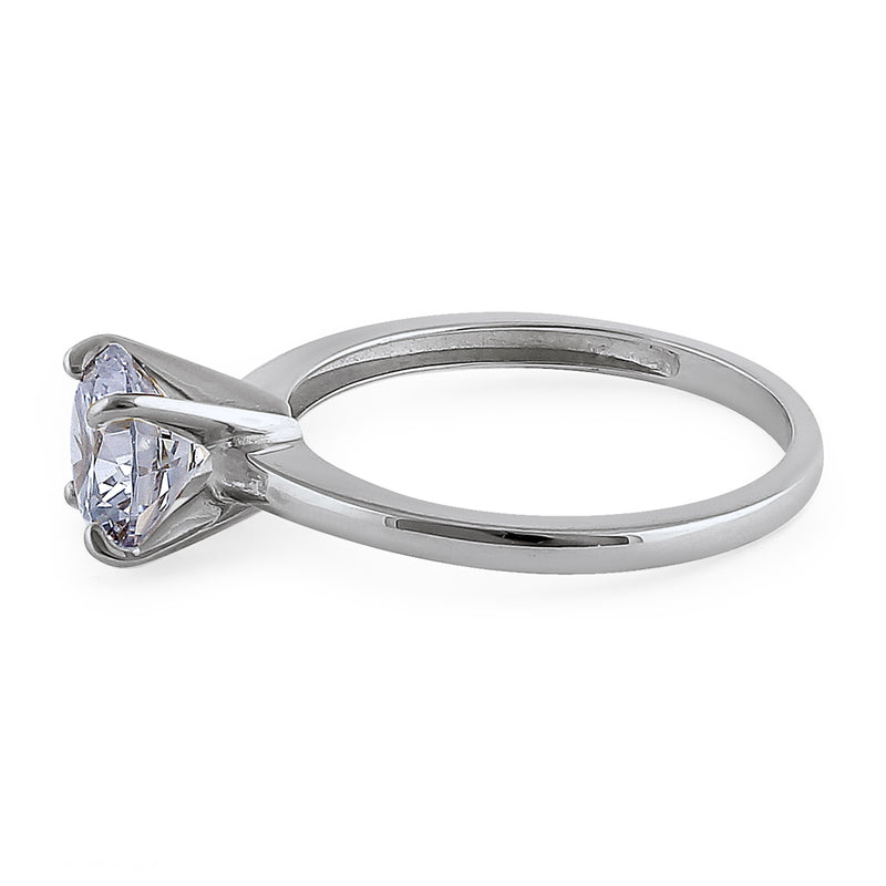 Solid 14K White Gold Solitaire Round CZ Engagement Ring