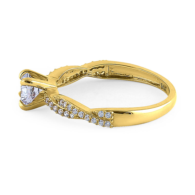 Solid 14K Yellow Gold Round Cut Twist Engagement Ring