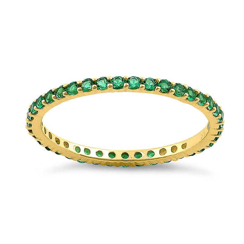 Solid 14K Yellow Gold Eternity Green CZ Ring