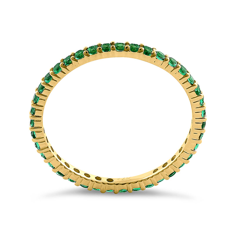 Solid 14K Yellow Gold Eternity Green CZ Ring