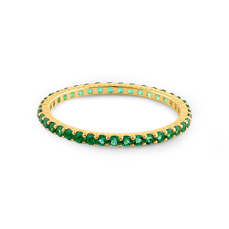 Solid 14K Yellow Gold Eternity Green CZ Ring