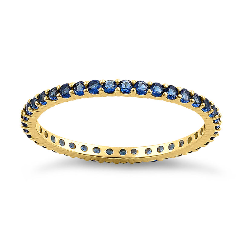 Solid 14K Yellow Gold Eternity Blue Sapphire CZ Ring