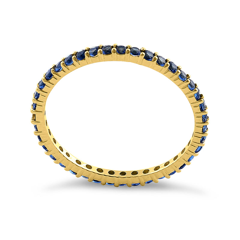 Solid 14K Yellow Gold Eternity Blue Sapphire CZ Ring