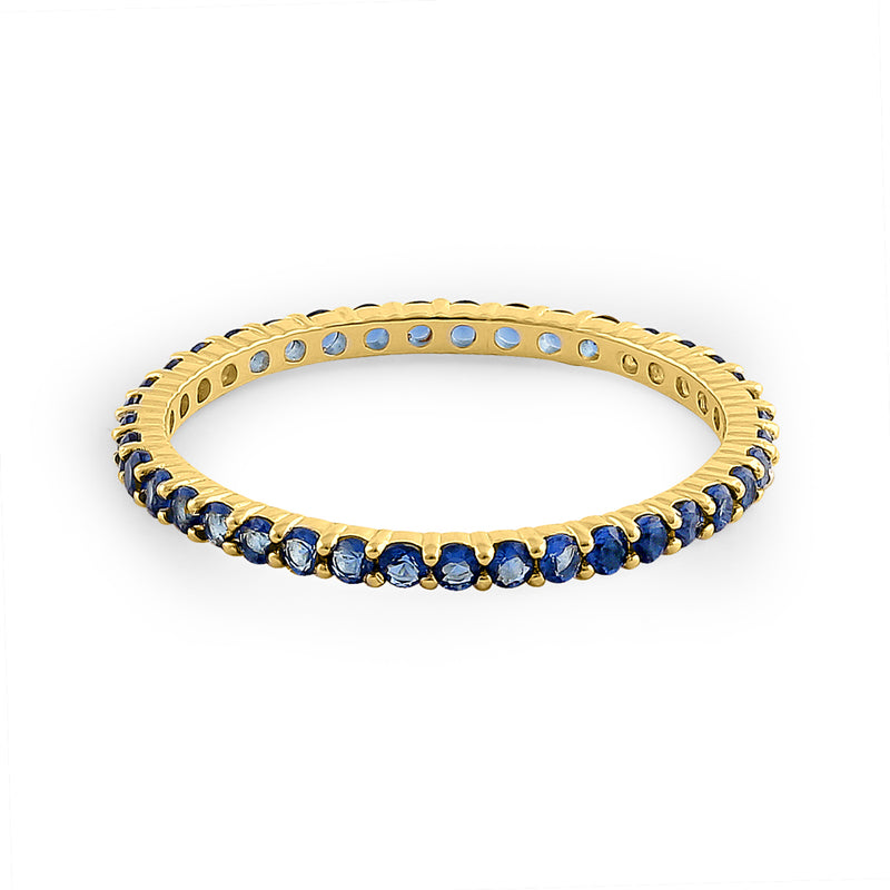Solid 14K Yellow Gold Eternity Blue Sapphire CZ Ring